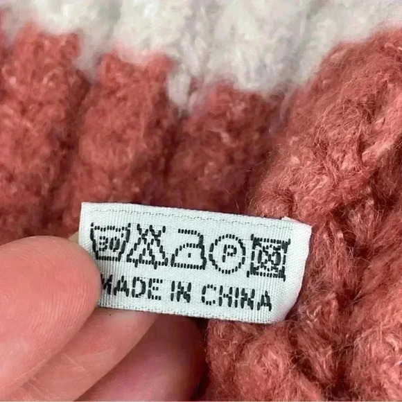 BOUTIQUE Women's OS Chunky Knit Stripe Beanie Sara Winter Hat Orange Cream Purpl - Picture 9 of 10